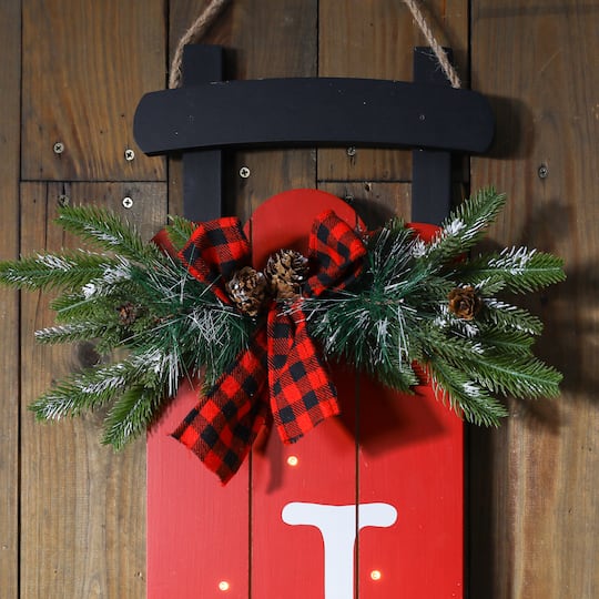 Glitzhome® 40" Lighted Wooden Sleigh JOY Porch Sign with Timer